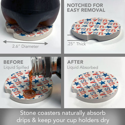 USA Repeat Single Absorbent Stone Car Coaster 2.6" Manufactured in the USA