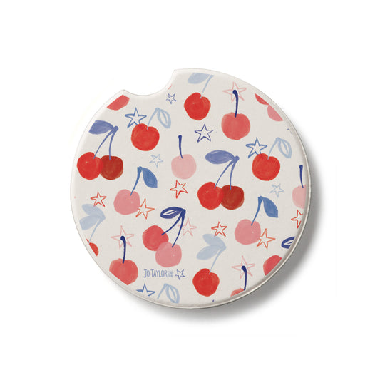 Cherry Stars Single Absorbent Stone Car Coaster 2.6" Manufactured in the USA