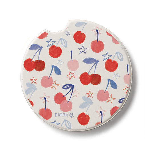 Cherry Stars Single Absorbent Stone Car Coaster 2.6" Manufactured in the USA