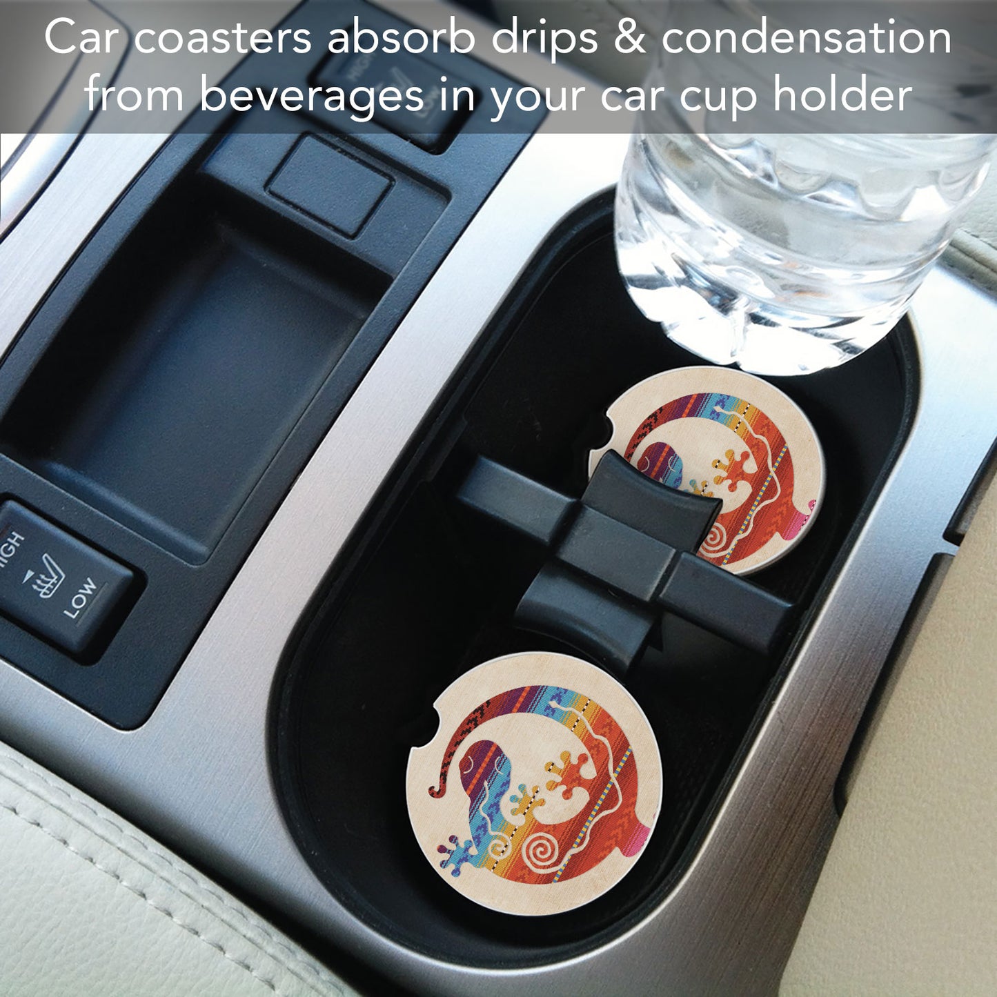 Southwest Gecko 2 Pack Absorbent Stone Car Coasters 2.6" Manufactured in the USA