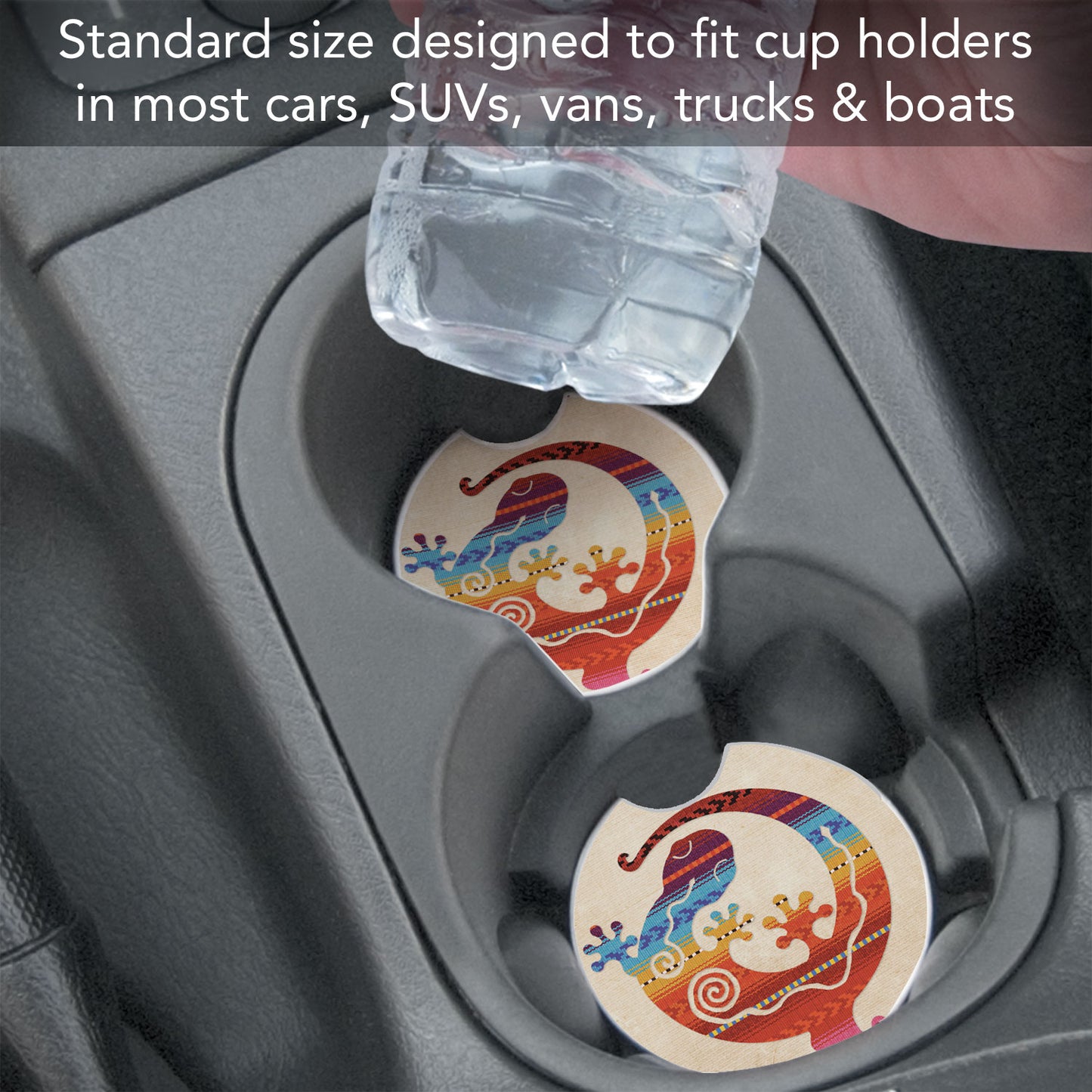 Southwest Gecko Single Absorbent Stone Car Coaster 2.6" Manufactured in the USA