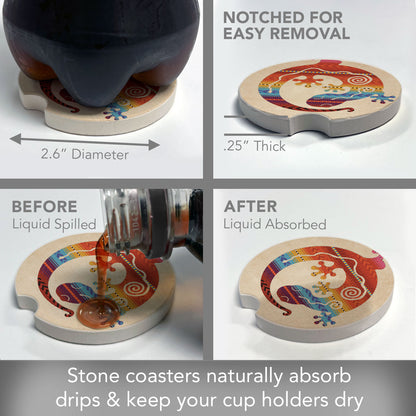 Southwest Gecko Single Absorbent Stone Car Coaster 2.6" Manufactured in the USA