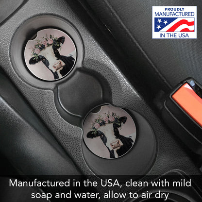 Charming Cow Single Absorbent Stone Car Coaster 2.6" Manufactured in the USA