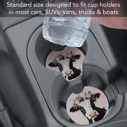 Charming Cow 2 Pack Absorbent Stone Car Coasters 2.6" Manufactured in the USA