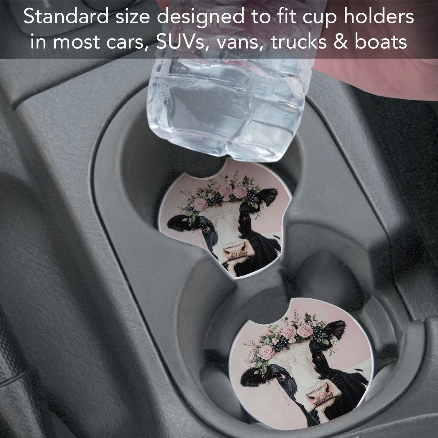 Charming Cow Single Absorbent Stone Car Coaster 2.6" Manufactured in the USA