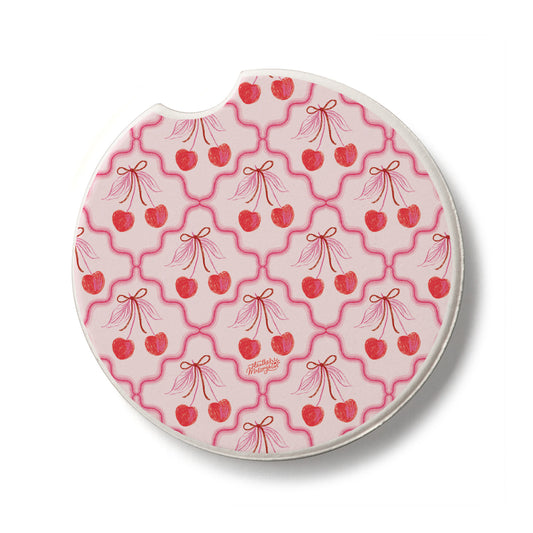 Sketched Cherries Single Absorbent Stone Car Coaster 2.6" Manufactured in the USA