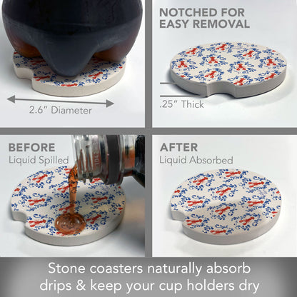 Lobster Toss 2 Pack Absorbent Stone Car Coasters 2.6" Manufactured in the USA