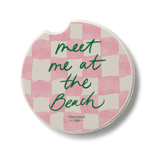 Meet Me at Beach Single Absorbent Stone Car Coaster 2.6" Manufactured in the USA
