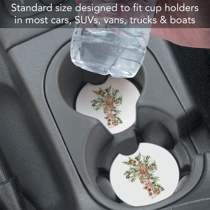 Floral Faith 2 Pack Absorbent Stone Car Coasters 2.6" Manufactured in the USA