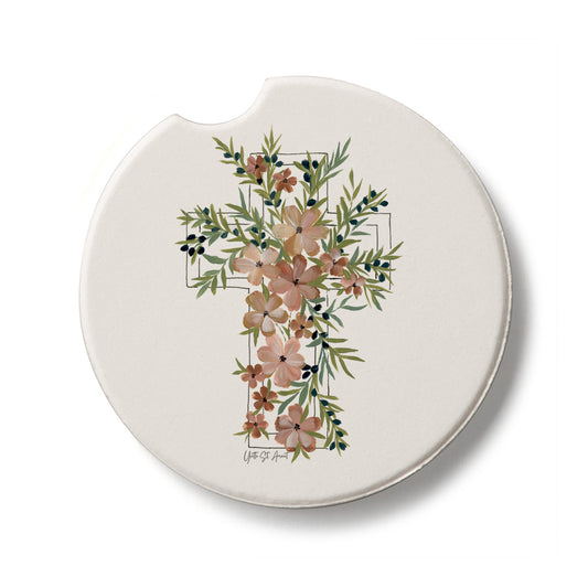 Floral Faith Single Absorbent Stone Car Coaster 2.6" Manufactured in the USA