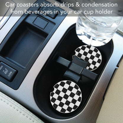 Checker Single Absorbent Stone Car Coaster 2.6" Manufactured in the USA