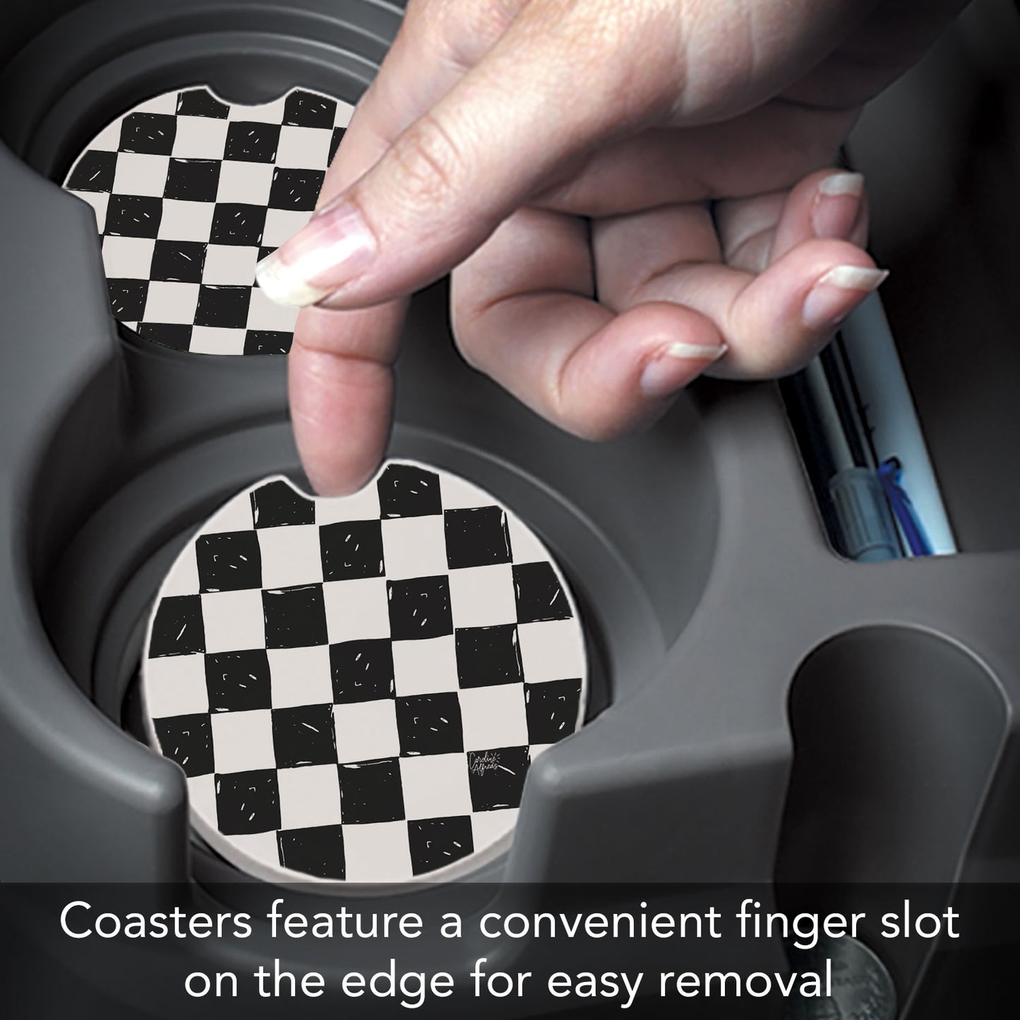 Checker 2 Pack Absorbent Stone Car Coasters 2.6" Manufactured in the USA