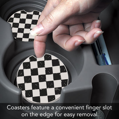 Checker 2 Pack Absorbent Stone Car Coasters 2.6" Manufactured in the USA