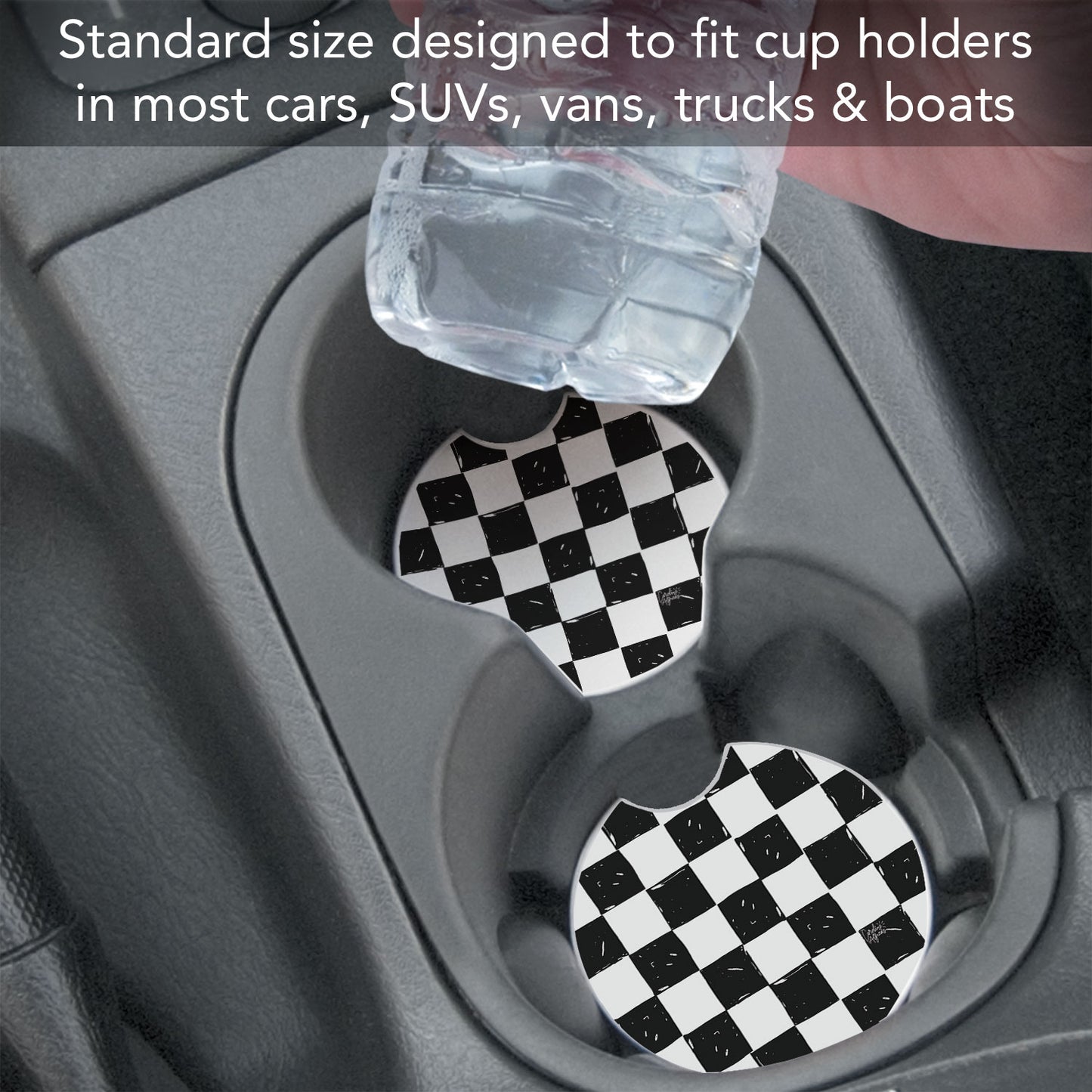 Checker Single Absorbent Stone Car Coaster 2.6" Manufactured in the USA