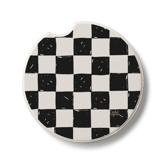Checker Single Absorbent Stone Car Coaster 2.6" Manufactured in the USA