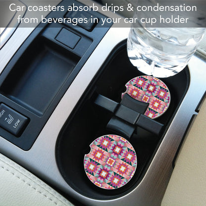 Vintage Patchwork 2 Pack Absorbent Stone Car Coasters 2.6" Manufactured in the USA