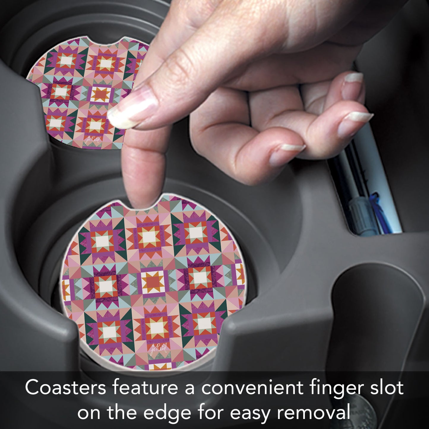 Vintage Patchwork Single Absorbent Stone Car Coaster 2.6" Manufactured in the USA