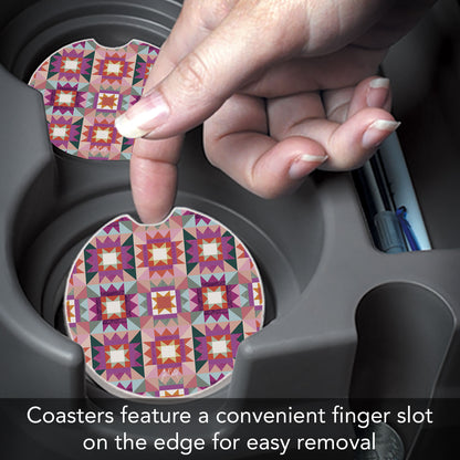 Vintage Patchwork Single Absorbent Stone Car Coaster 2.6" Manufactured in the USA