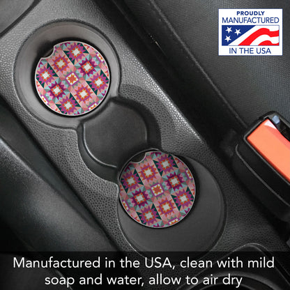 Vintage Patchwork Single Absorbent Stone Car Coaster 2.6" Manufactured in the USA