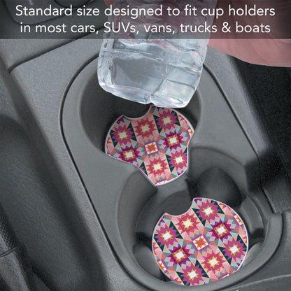 Vintage Patchwork 2 Pack Absorbent Stone Car Coasters 2.6" Manufactured in the USA