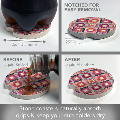 Vintage Patchwork Single Absorbent Stone Car Coaster 2.6" Manufactured in the USA