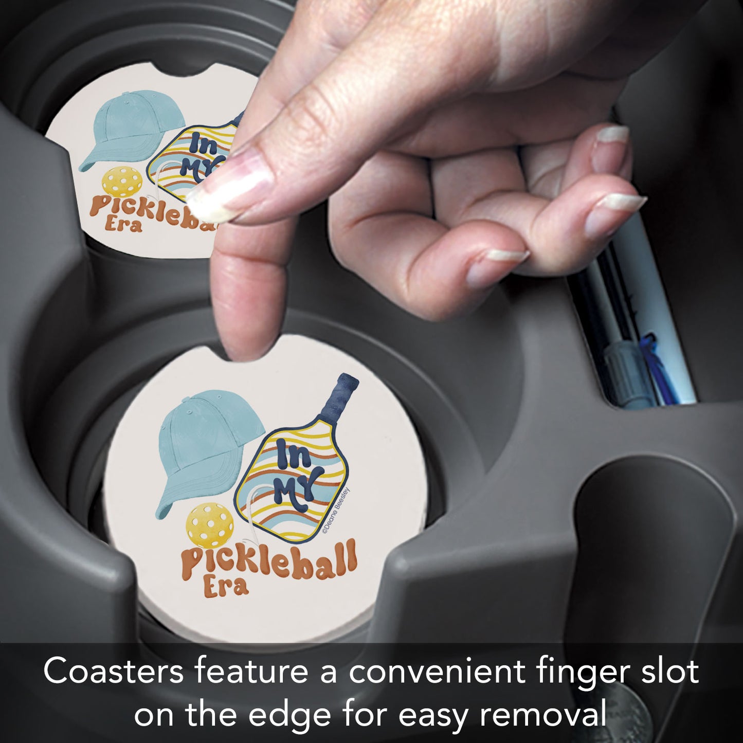 Pickleball Era Single Absorbent Stone Car Coaster 2.6" Manufactured in the USA