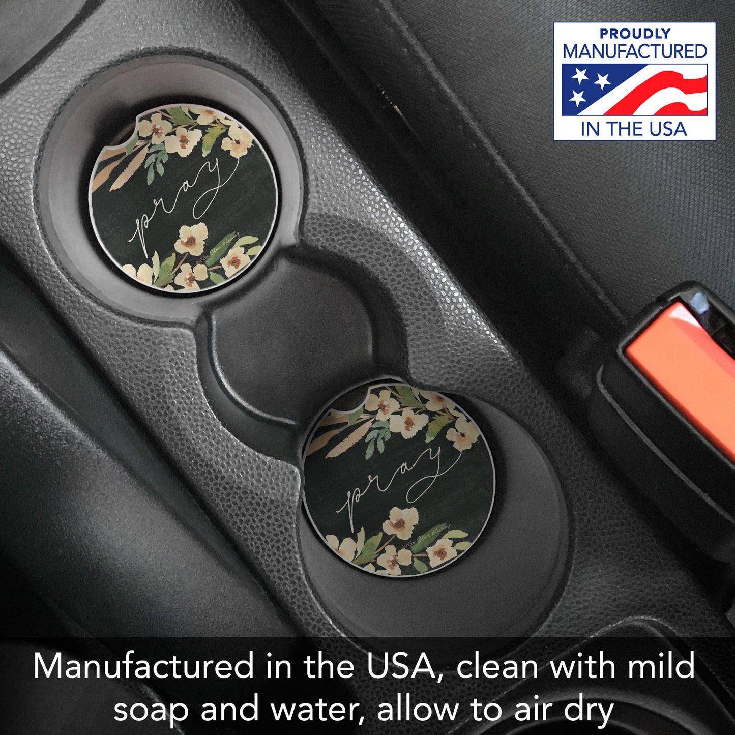 Pray 2 Pack Absorbent Stone Car Coasters 2.6" Manufactured in the USA
