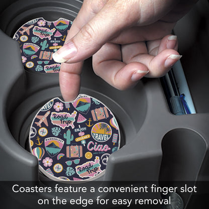 Around the World 2 Pack Absorbent Stone Car Coasters 2.6" Manufactured in the USA