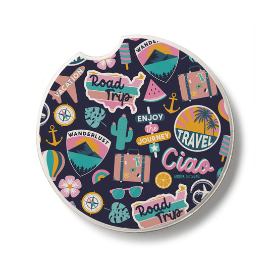 Around the World Single Absorbent Stone Car Coaster 2.6" Manufactured in the USA