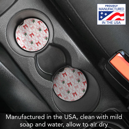 Coquette Holiday 2 Pack Absorbent Stone Car Coasters 2.6" Manufactured in the USA