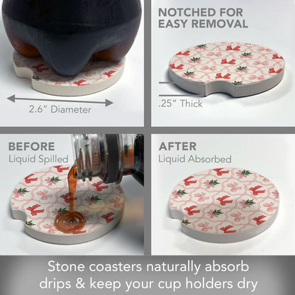 Coquette Holiday 2 Pack Absorbent Stone Car Coasters 2.6" Manufactured in the USA