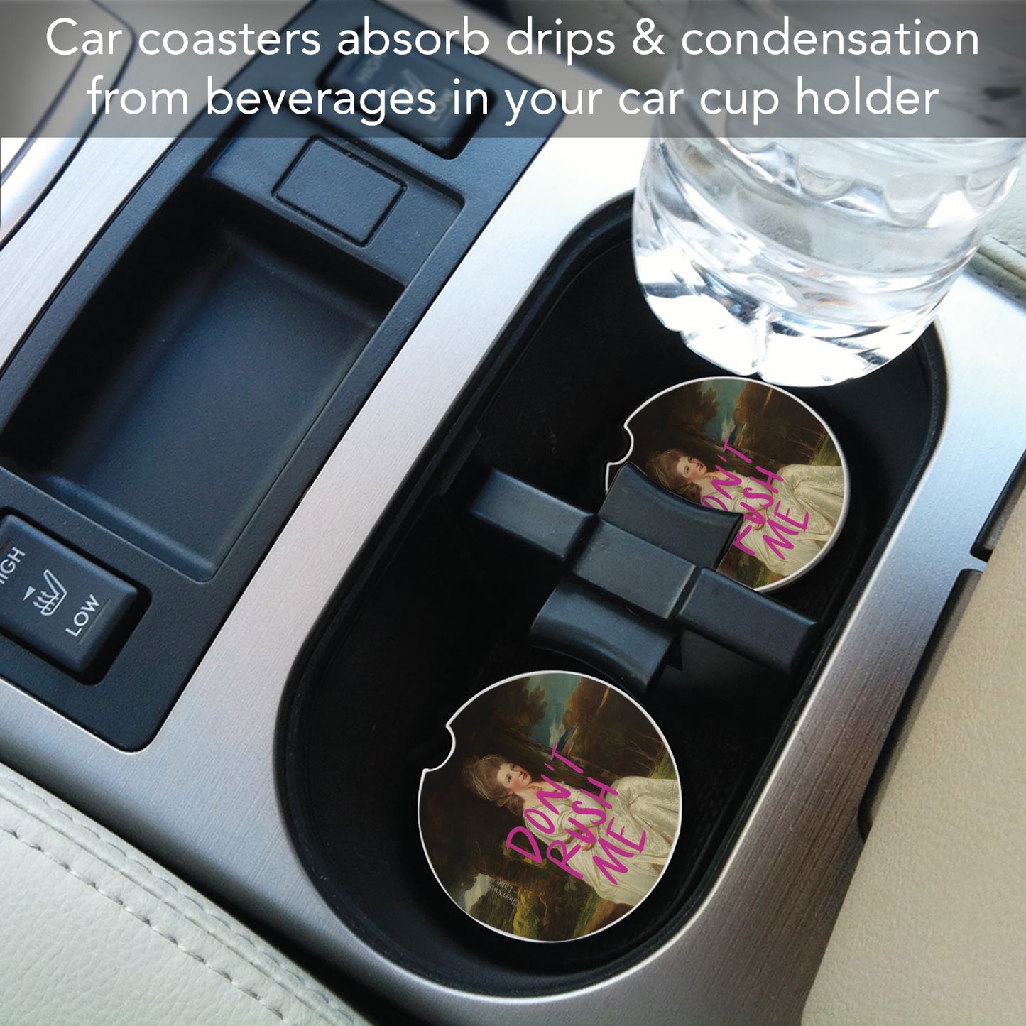 Don't Rush Me 2 Pack Absorbent Stone Car Coasters 2.6" Manufactured in the USA