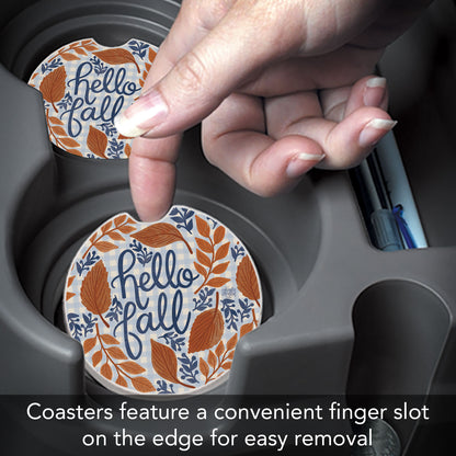 Hello Fall 2 Pack Absorbent Stone Car Coasters 2.6" Manufactured in the USA