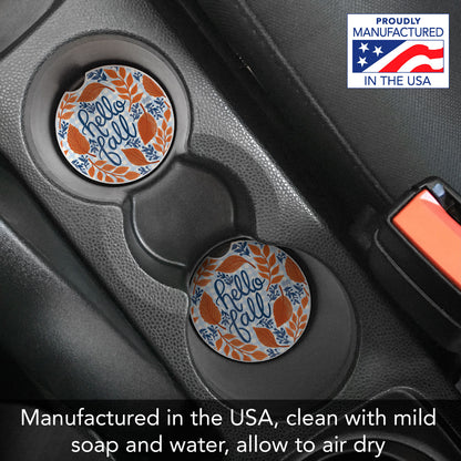 Hello Fall Single Absorbent Stone Car Coaster 2.6" Manufactured in the USA