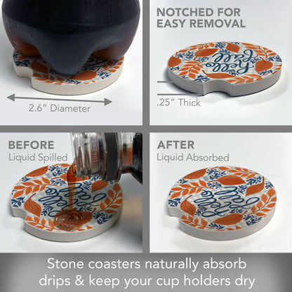 Hello Fall Single Absorbent Stone Car Coaster 2.6" Manufactured in the USA