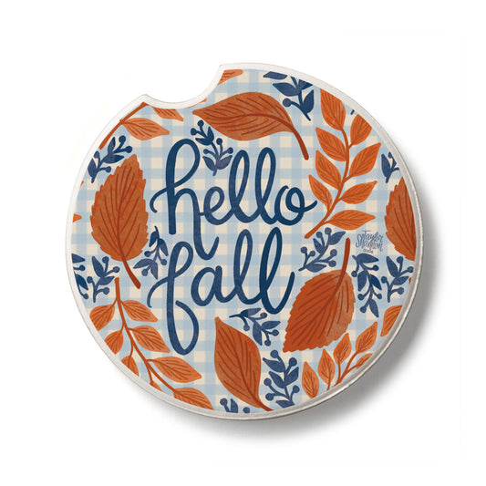 Hello Fall Single Absorbent Stone Car Coaster 2.6" Manufactured in the USA