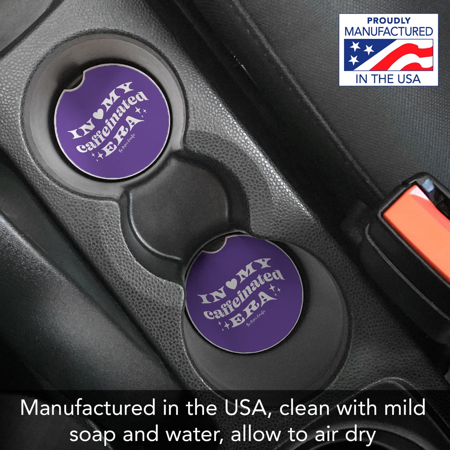 Caffeinated Era 2 Pack Absorbent Stone Car Coasters 2.6" Manufactured in the USA