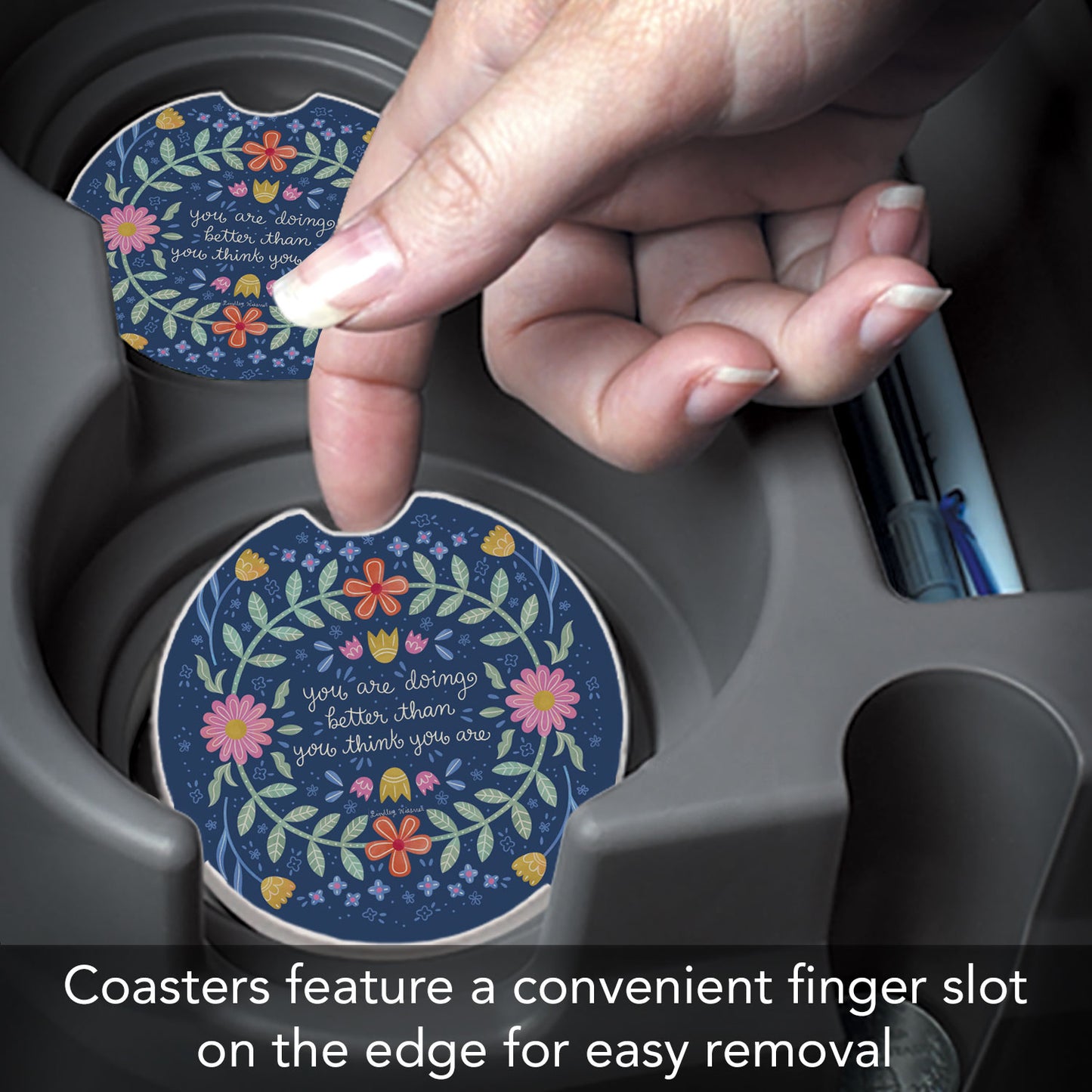 Bloom Bright 2 Pack Absorbent Stone Car Coasters 2.6" Manufactured in the USA