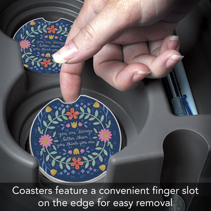 Bloom Bright 2 Pack Absorbent Stone Car Coasters 2.6" Manufactured in the USA