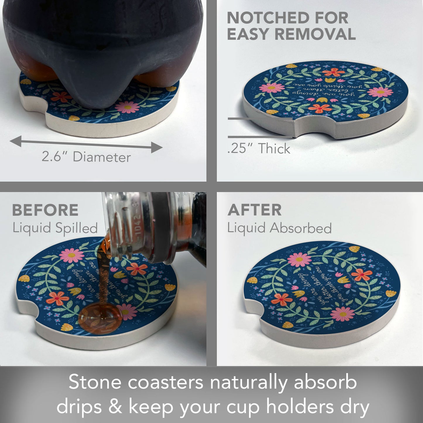 Bloom Bright Single Absorbent Stone Car Coaster 2.6" Manufactured in the USA