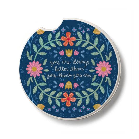 Bloom Bright Single Absorbent Stone Car Coaster 2.6" Manufactured in the USA