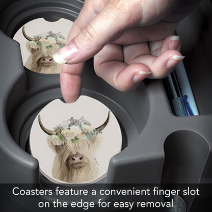 Highland Cow Single Absorbent Stone Car Coaster 2.6" Manufactured in the USA