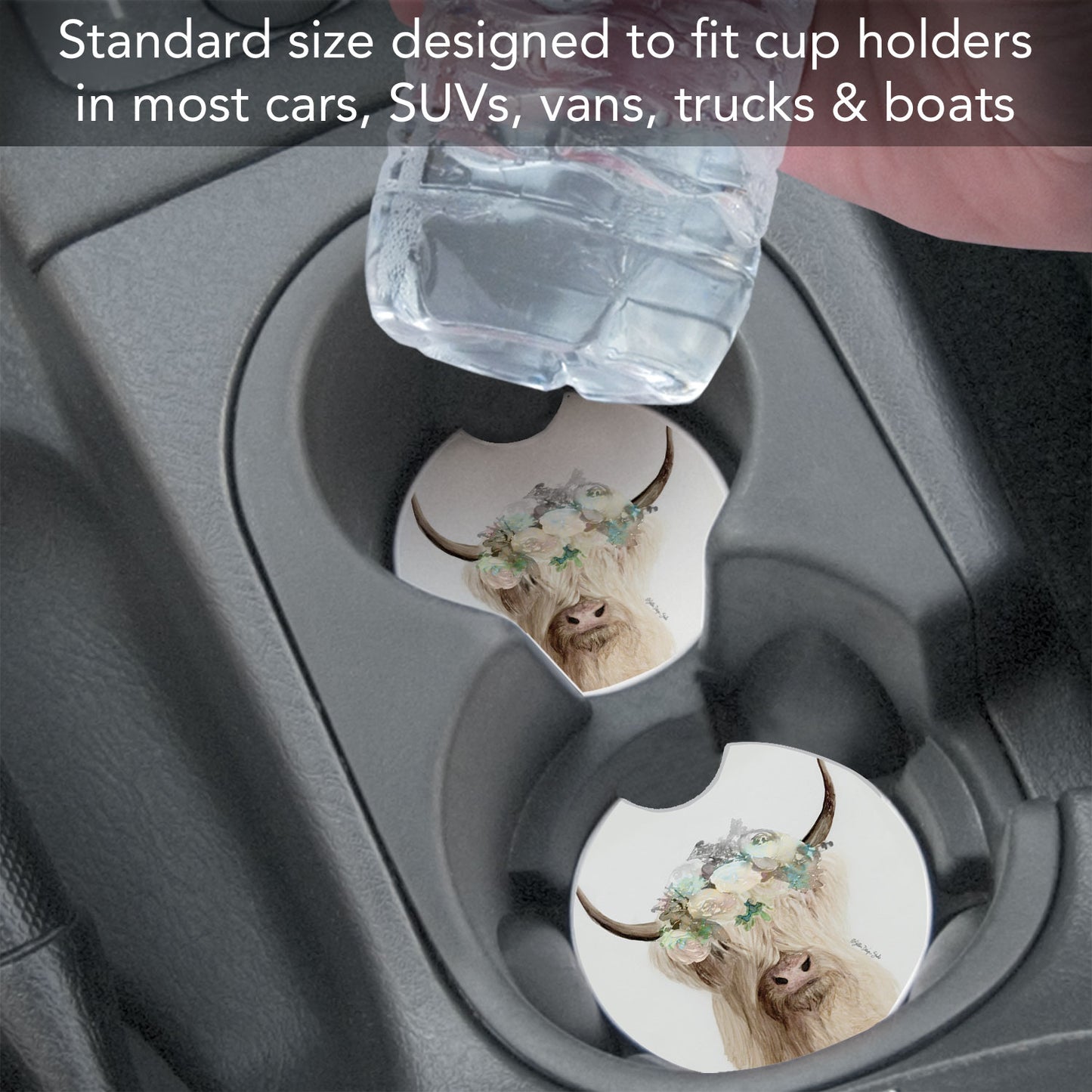 Highland Cow Single Absorbent Stone Car Coaster 2.6" Manufactured in the USA