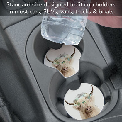Highland Cow Single Absorbent Stone Car Coaster 2.6" Manufactured in the USA