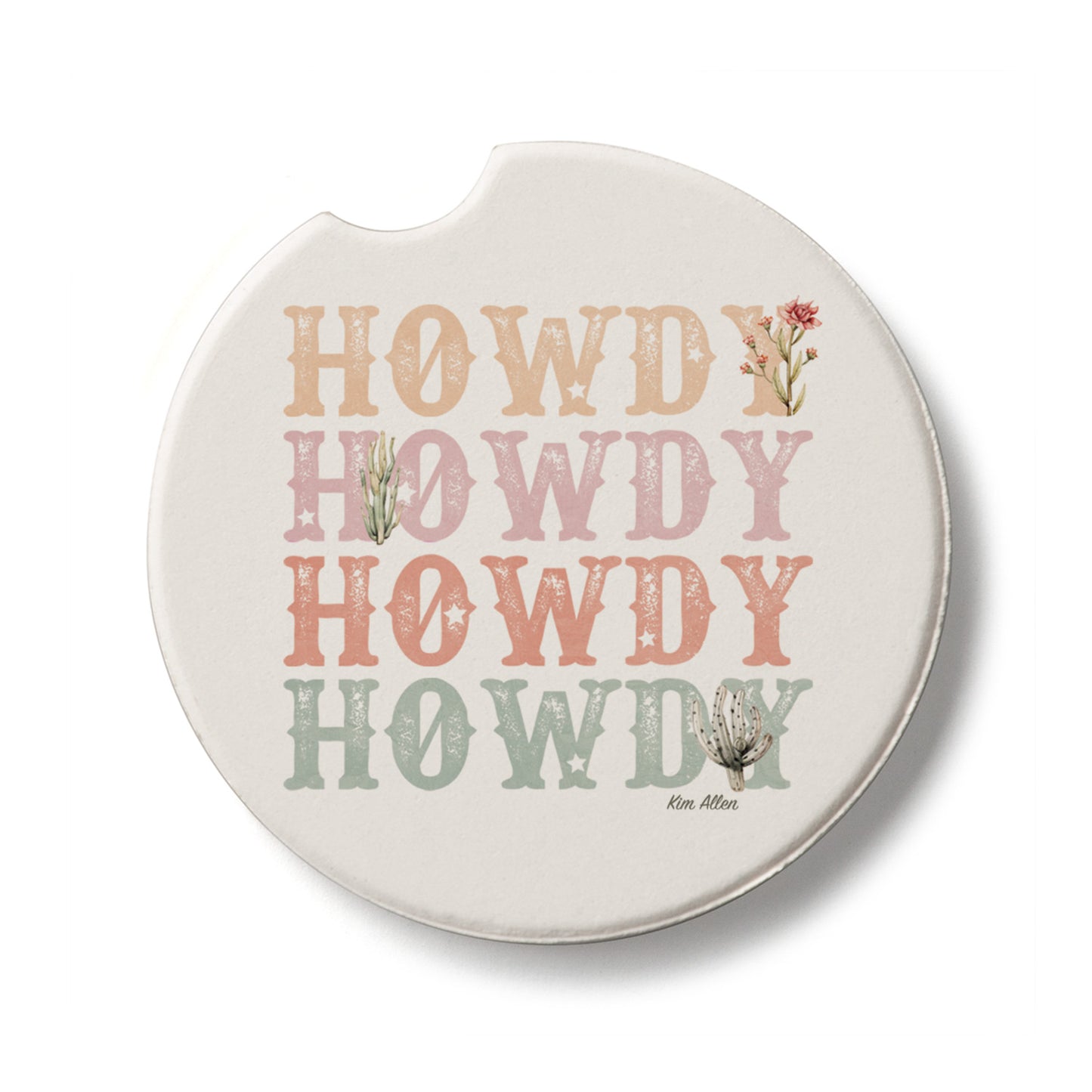 Howdy Cowgirl Single Absorbent Stone Car Coaster 2.6" Manufactured in the USA