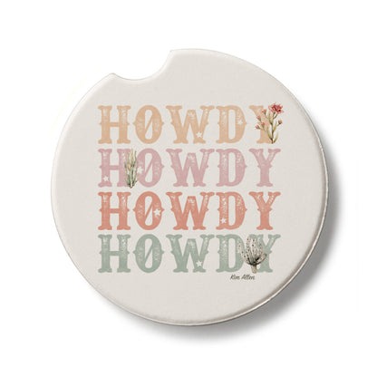 Howdy Cowgirl Single Absorbent Stone Car Coaster 2.6" Manufactured in the USA