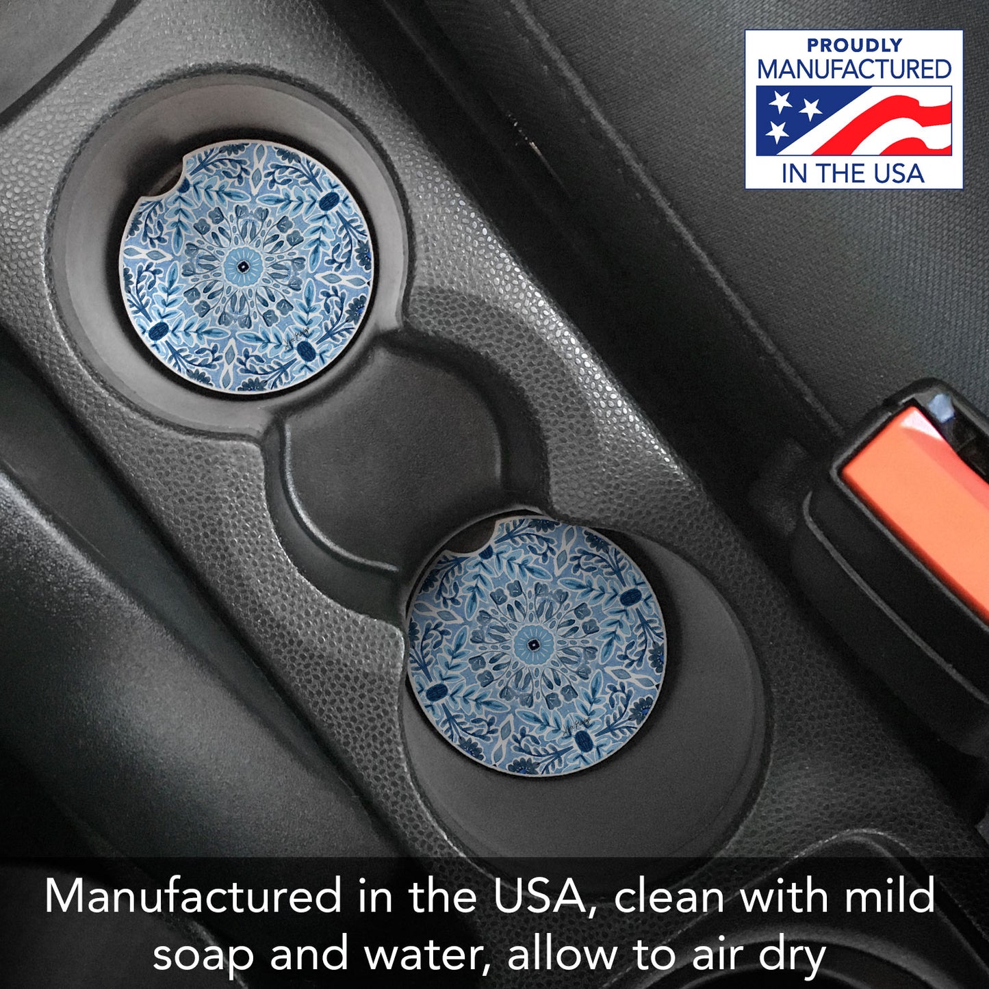 Farmhouse Tile 2 Pack Absorbent Stone Car Coasters 2.6" Manufactured in the USA