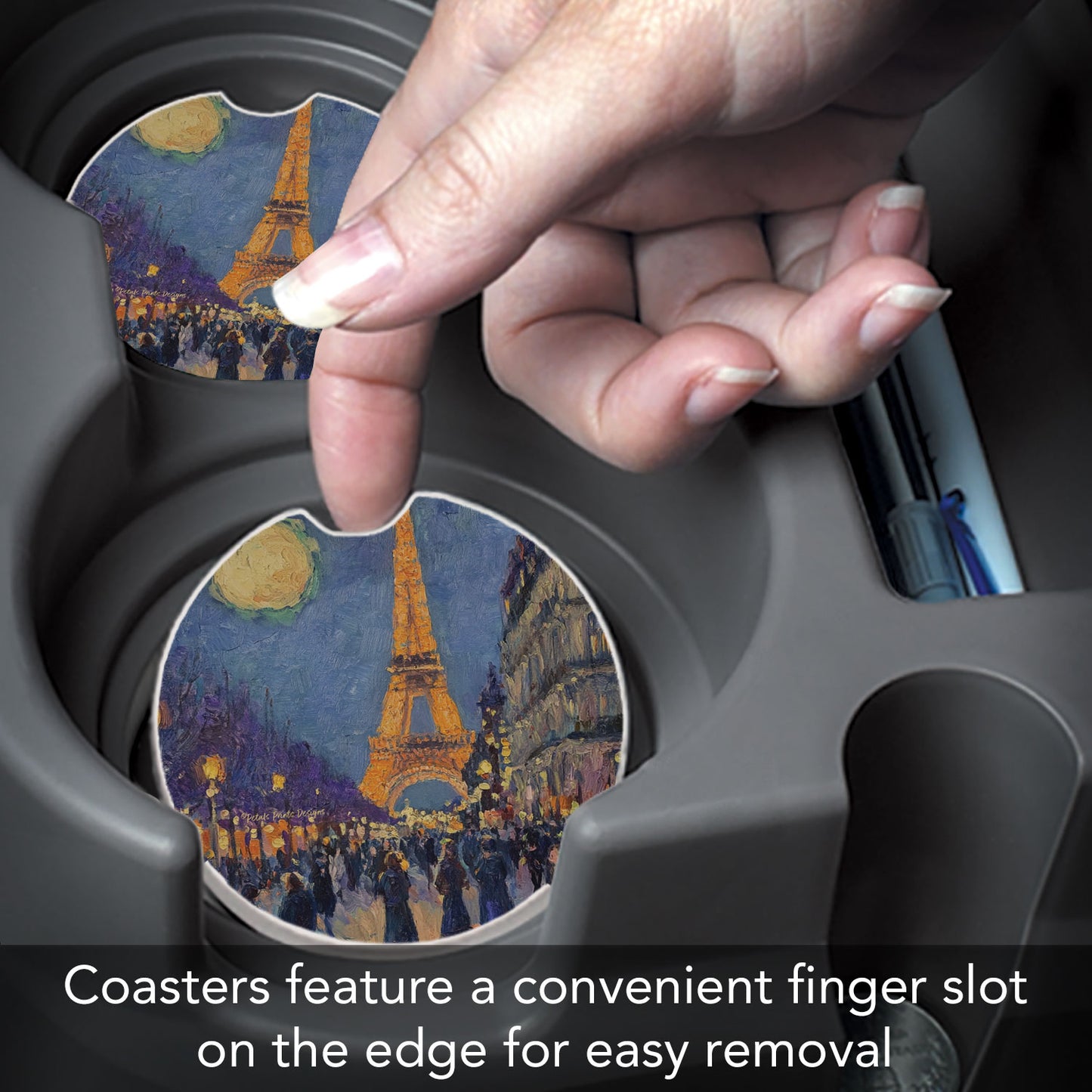 Paris Street Scene Single Absorbent Stone Car Coaster 2.6" Manufactured in the USA