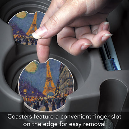 Paris Street Scene Single Absorbent Stone Car Coaster 2.6" Manufactured in the USA