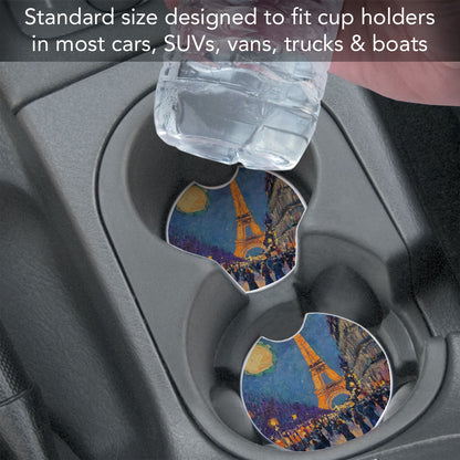 Paris Street Scene 2 Pack Absorbent Stone Car Coasters 2.6" Manufactured in the USA